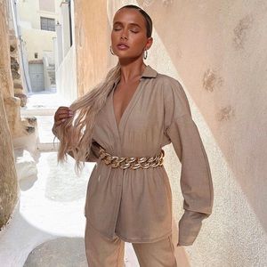 Brown oversized Ruched waist shirt